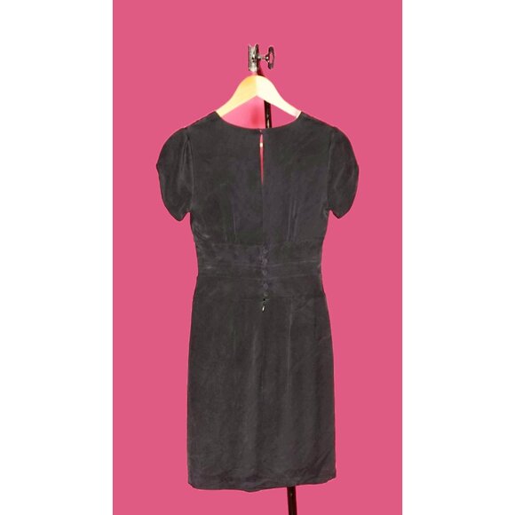 Y2k Vintage BETSEY JOHNSON NY New York Silk Black Short Sleeve Wiggle Dress w/ L - Picture 4 of 10
